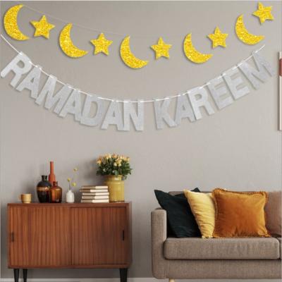 China Islamic Muslim Banner Moon Star Ramadan Wall Decoration Islam Al Adha Party Decor Eid Mubarak Banner Ramadan Kareem Decoration Banner for sale