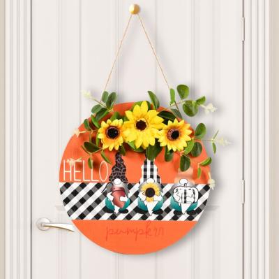 China Folk Wooden Art Signs Sunflower Door Hanging Home Sign Welcome Signs Decorative Plaque for Garden Door Thanksgiving Decoration for sale