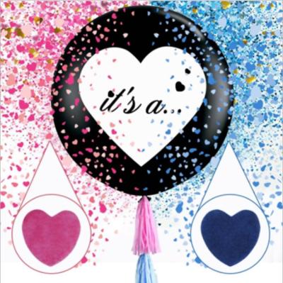 China 36 Inch Round Black Gender Reveal Balloon Combination Boy Or Girl Party Decorations Latex Reveal Balloon With Blue Pink Confetti for sale