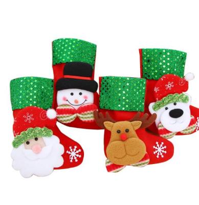 China Wholesale Felt Fabric Christmas Stockings Hanging Sack Christmas Decoration Socks Santa Claus Snowman Elk Deer Gift for sale