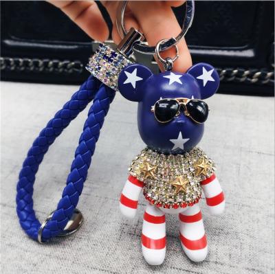 China Crystal Gloomy Bear Pendant Car Key Chain Ring Leather Bracelet Rope Cartoon Bear Key Chain Faux Stone Crystal Amazon Hot Sell Handmade for sale