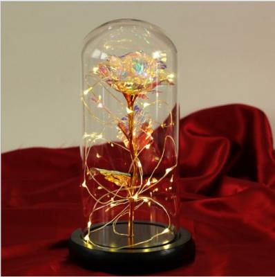 China Wedding Valentine's Day Gift Wholesale Beauty and Beast Flower Preserved Red Rose In Eternal Glass Dome With LED Gift for sale