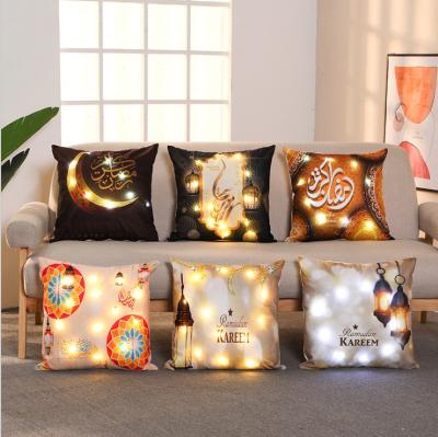 China Styles Eid Mubarak Cushion Cover Happy Moon Light Printed Decorative Throw Pillow Cases For Home Sofa Ramadan Car LED Pillow Covers for sale