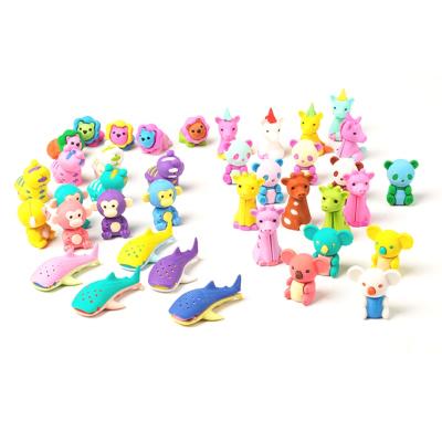 China Promotional eraser mini 3d animal with assorted designs erasers set for school and promotional gift for sale