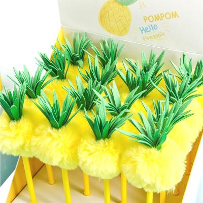 China Normal cute pineapple pom pom kawaii pen 0.5mm gel ink pen with custom logo for sale