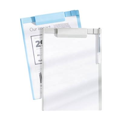 China Eco-friendly custom A4 PP clip board with clip writing board and pen holder use for office and promotional for sale