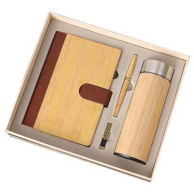 China Luxury Customized Bamboo Farming Notebook Pen With Vacuum Cup Set Business Gift Set Private Gifts Set for sale