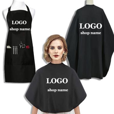 China Custom Logo Waterproof Black Waterproof Salon Hairdresser Sets Gown Polyester Haircut Barber Baber Cape And Apron And Hair Dye Cape for sale