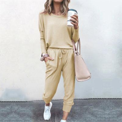 China Breathable 2021 Long Sleeve 2 Piece Set Trendy Casual Solid Sweatshirt Long Sleeve Fitness Clothing Women 2 Piece Set for sale