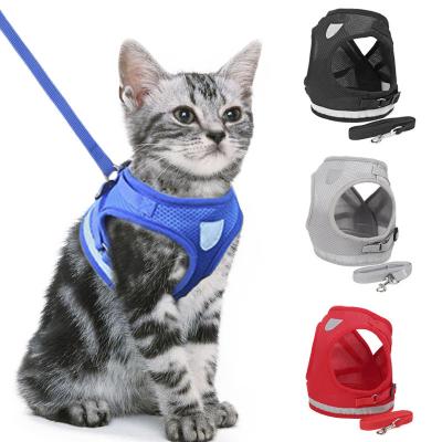 China Cat Leash Set Reflective Nylon Mesh Kitten Puppy Dogs Vest Harness Leads Pet Clothes For Small Pug Dogs Yorkies Reflective Cat Harness for sale