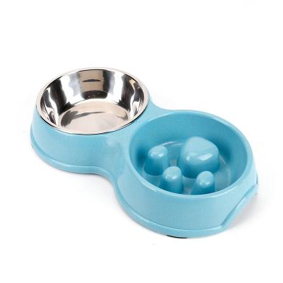 China Sustainable Stainless Steel Double Bowl Dog Cat Bowl Plastic Pet Bowl for sale