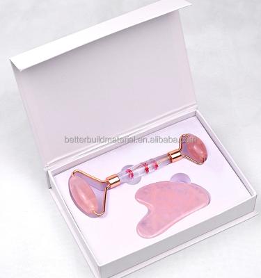 China Rose Quartz Facial Jade Roller Jade Roller Gua Sha Facial Skin Rejuvenation Tools Face Roller And Gua Sha Massager Tool for sale