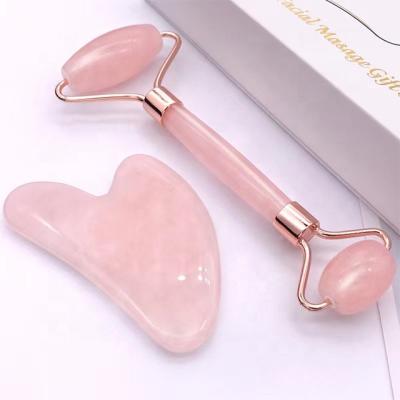 China Wholesale Jade Roller Gua Sha Set Skin Rejuvenation Customized Logo Rose Quartz Jade Roller and Gua Sha Box Packed for sale