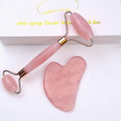 China Natural Quartz Jade Roller and Gua Sha of Jade Roller Gua Sha Massager Wholesale Tool Skin Rejuvenation Skin Care Set for sale