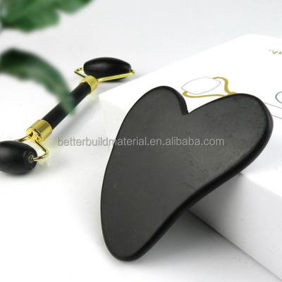 China Skin Rejuvenation Wholesale Beauty Natural Quartz Jade Roller Gua Black Sha Set Face Massage Jade Roller for sale