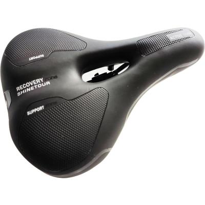 China Durable Extra Wide Leather Bike Saddle Hollow Gently Thickened Comfortable Waterproof Mountain Bike Saddle for sale