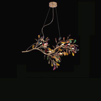 China Creative 88cm Long Ring Flower Villa Duplex Building Dining Room Bedroom Lamps Agate Living Room Contemporary Postmodern Chandelier Art for sale