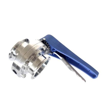 China Low Beer Price Guaranteed Quality Stainless Steel Sanitary Blue Trigger Handle Flange Butterfly Valve for sale