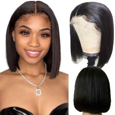 China Abbreviated Swiss Lace Blunt Silky Straight Front Wigs 13x4 Wave Bob Wigs Human Hair Lace Front Virgin Hair Hd Transparent With Bangs For Black Women for sale