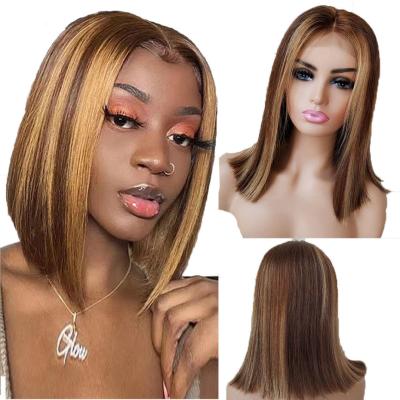 China Silky Straight Bob Wigs Human Hair Brazilian Remy Virgin Human Hair Transparent Piano Wave 4X4 13X4 Lace Front Wig P4-27 for sale