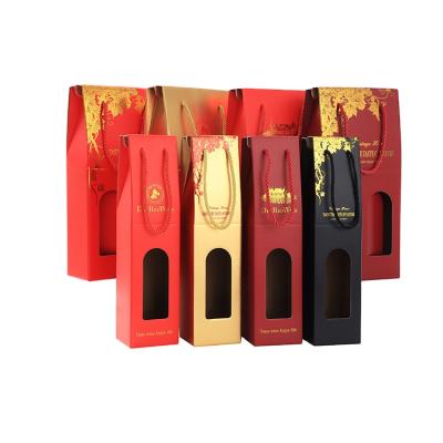 China Recyclable Wholesale Gift Box Single Bottle Of Red Wine Corrugated Cardboard Wine Paper Gift With Handles for sale