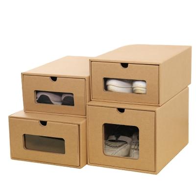 China Wholesale Recyclable Brown Craft Shoe Storage Box Multi Sizes Plastic Window Shoe Boxes With Custom Logo for sale