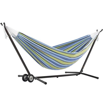 China Modern Danlong Cotton Stripe Double Wheel Hammock With Space Saving Steel Stand for sale