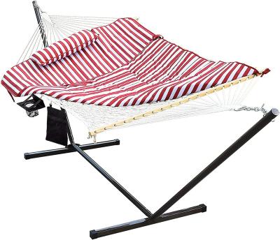 China Danlong Modern Stand Quilted Fabric Double Hammock With Outdoor Spreader Patio Hammock With Cotton Ropes for sale