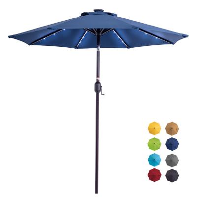 China Danlong Modern Outdoor 7 Ft Solar Powered 24 LED Lit Patio Table Umbrella With Crank for sale