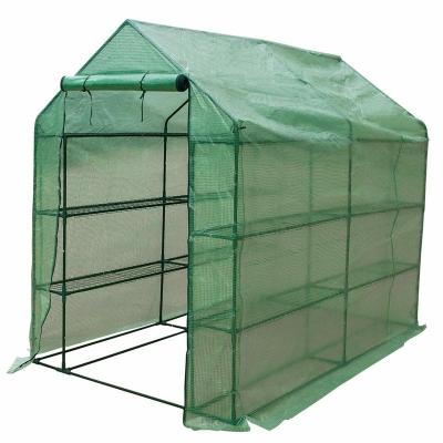 China PE Cover Large 4 Tier Danlong 12 Shelf Outdoor Gardening Warm Green House With PE Cover And Zipper Door for sale