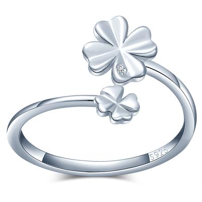 China Lucky Clover CLASSIC S925 Sterling Silver Open Ring Zircon Ring Silver Color adjustable for sale