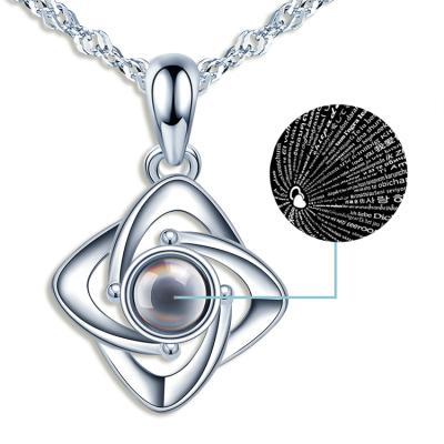 China FASHIONABLE I Love You Hollow Petals 999 Pure Silver Projection Necklace 100 Tongues Gift For Girlfriend for sale