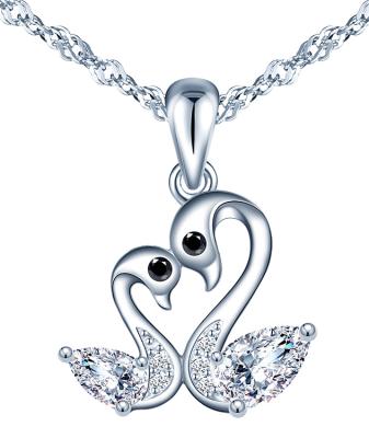 China TRENDY Droshipping Double Swan Necklace 925 Sterling Silver Statement Necklace For Women for sale