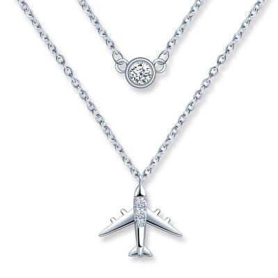 China TRENDY Bling Necklace Women Airplane Zircorn Layered Link Necklaces Sterling Silver Jewelry for sale