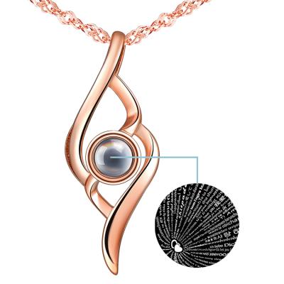 China TRENDY 925 Sterling Silver Necklace 100 Languages ​​Pendant Necklaces I Love You Rose Gold for sale