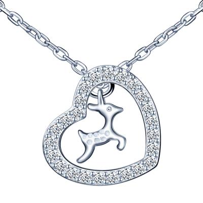 China Cute Heart Shaped Necklace 925 Sterling Silver Cute Deer Necklace for Girls for sale