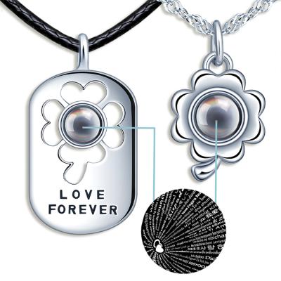 China FASHIONABLE Sterling Silver Couple Projection Necklace from Lucky Clover's 100 I Love You Necklace for sale