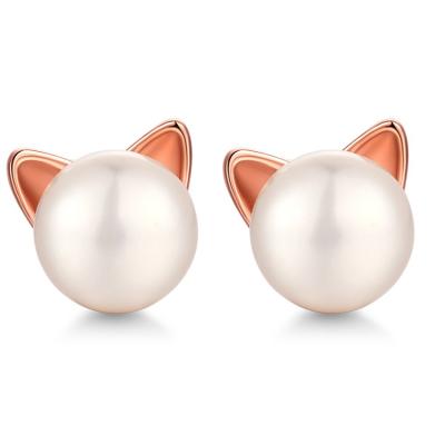 China 2020 Cute Cat Earrings Silver Pearl Cute Earrings For Girls Women for sale