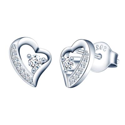 China Asymmetry Hearts CZ Heart Stud Earrings Nickel Free 925 Silver Stud Earring Jewel for sale