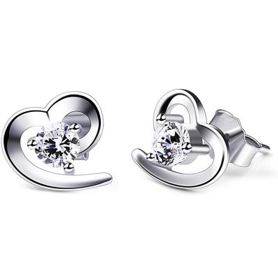 China Fashion Asymmetry Romantic Heart Earrings 925 Sterling Silver Stud Earrings for Women for sale