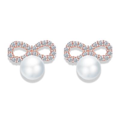 China 2020 Casual/Sporting Gift Earrings 925 Sterling Silver Pearl Stud Earings Rose Gold for sale