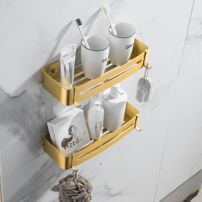 China Wall Mounted Type Gold Wall Mounted Bathroom Rack Shelf No Bathroom Rack Shelf Corner Drilling Shelf For Bathroom for sale