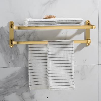 China Modern Gold Aluminum Alloy Flat Tube Fixed Bathroom Hanger Lounge Towel Rack Holder for sale