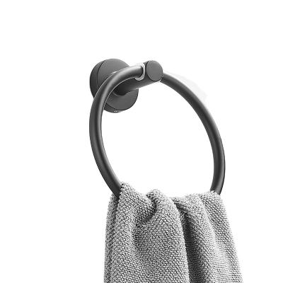 China Nordic Towel Ring Style Aluminum Alloy Round Hand Towel Hanger Dual Use Bathroom Punch Free Modern Black Round Towel Ring for sale