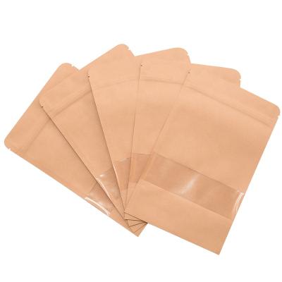 China Recyclable Clear Window Pouches Ziplock Bags Brown Kraft Paper Bags Custom Logo for sale