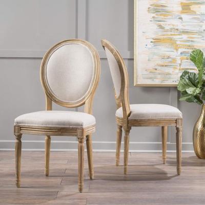 China Strong Louis Xvi Style Solid Wood Frame Fabric Antique Furniture French Oval Dining Round Back Dining Chair for sale