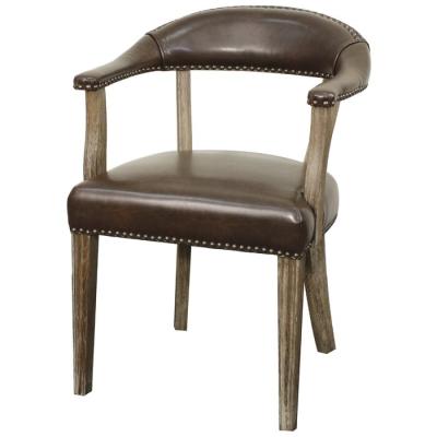 China French Antique Vintage Louis XV Style PU Leather Solid Wood Armchair Dining Chair for sale