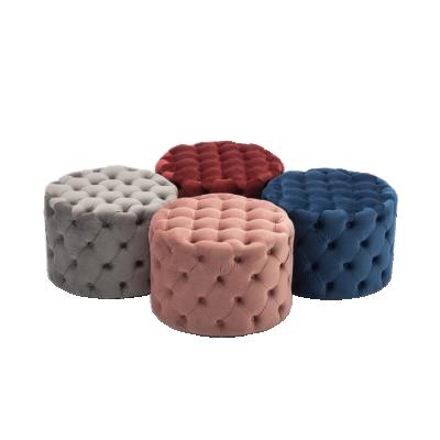 China Cheap Amazon Hot Selling Tufted Upholstery Stool Whole Blue Velvet Modern Fabric Tufted Round Ottoman Ottoman Chair for sale