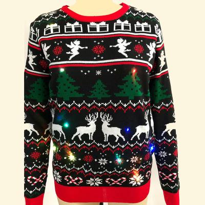 China 2021 American Women's Adult Custom Knitted Christmas Sweater Ladies Arcylic Ugly Christmas Sweater Jumper With Led Lights Anti-Wrinkle Sweater for sale