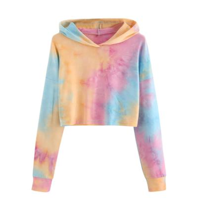 China High Quality Anti-Wrinkle Female Cropped Women's Hoodies Long Sleeve Tie Dye Crop Hoodie Women for sale